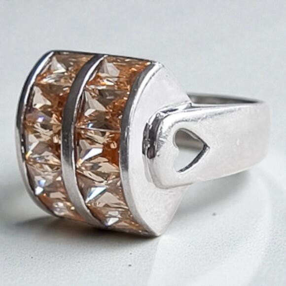 Vintage 925 Silver Yellow Tourmaline Ring Size 8 Chunky Domed Cocktail - Picture 4 of 10